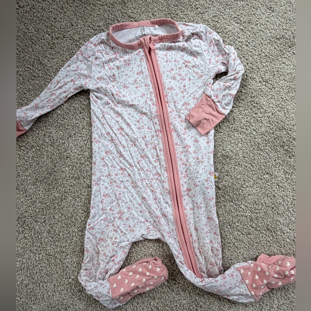 Posh Peanut Pink Floral Zip Footed One-Piece